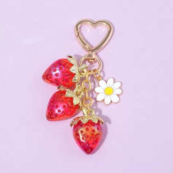 Accessories - Cute Strawberry Bag Pendant Keychain Kawaii Heart Flower Daisy Purse